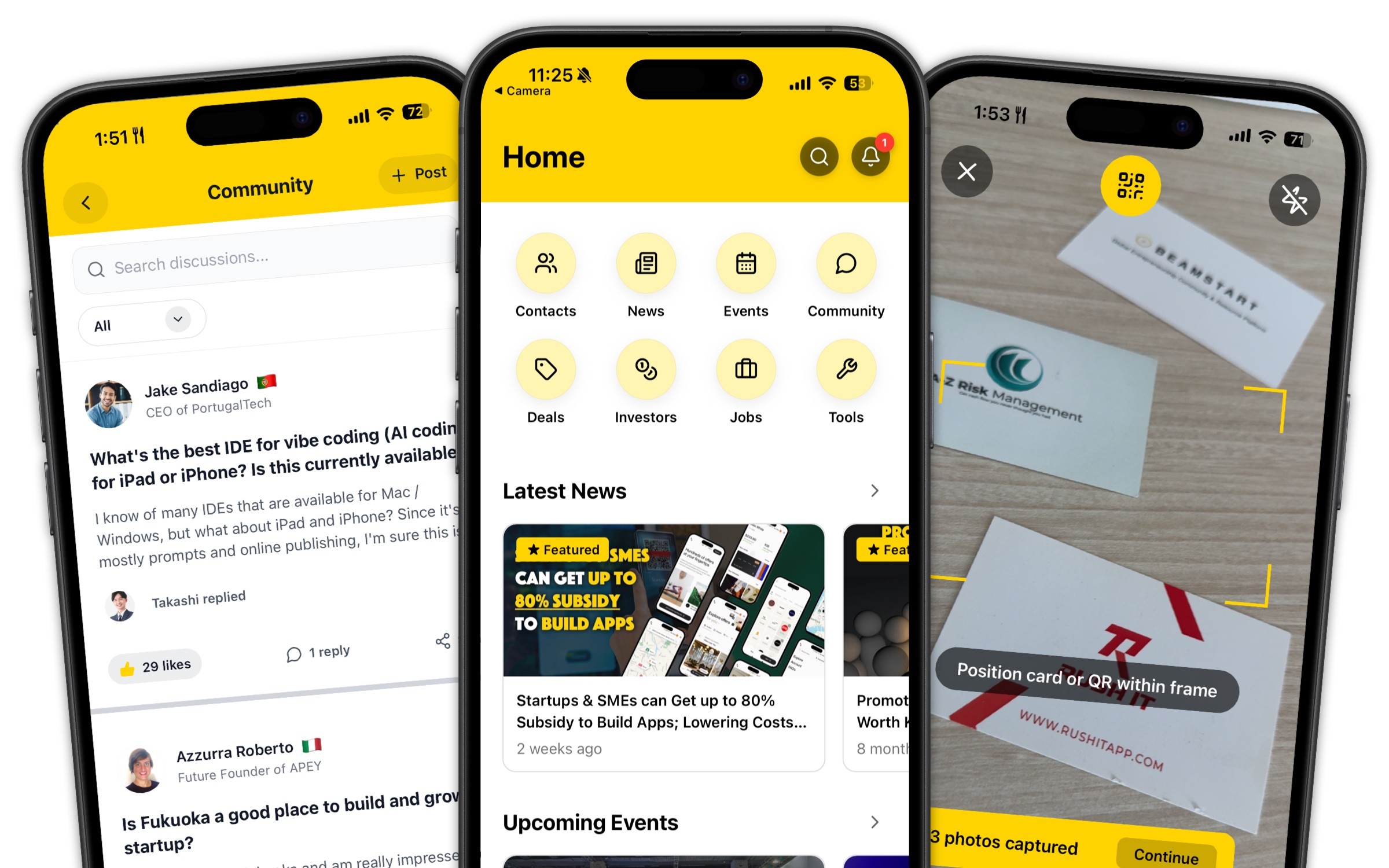 BEAMSTART on iPhone β community, home, and namecard scanner